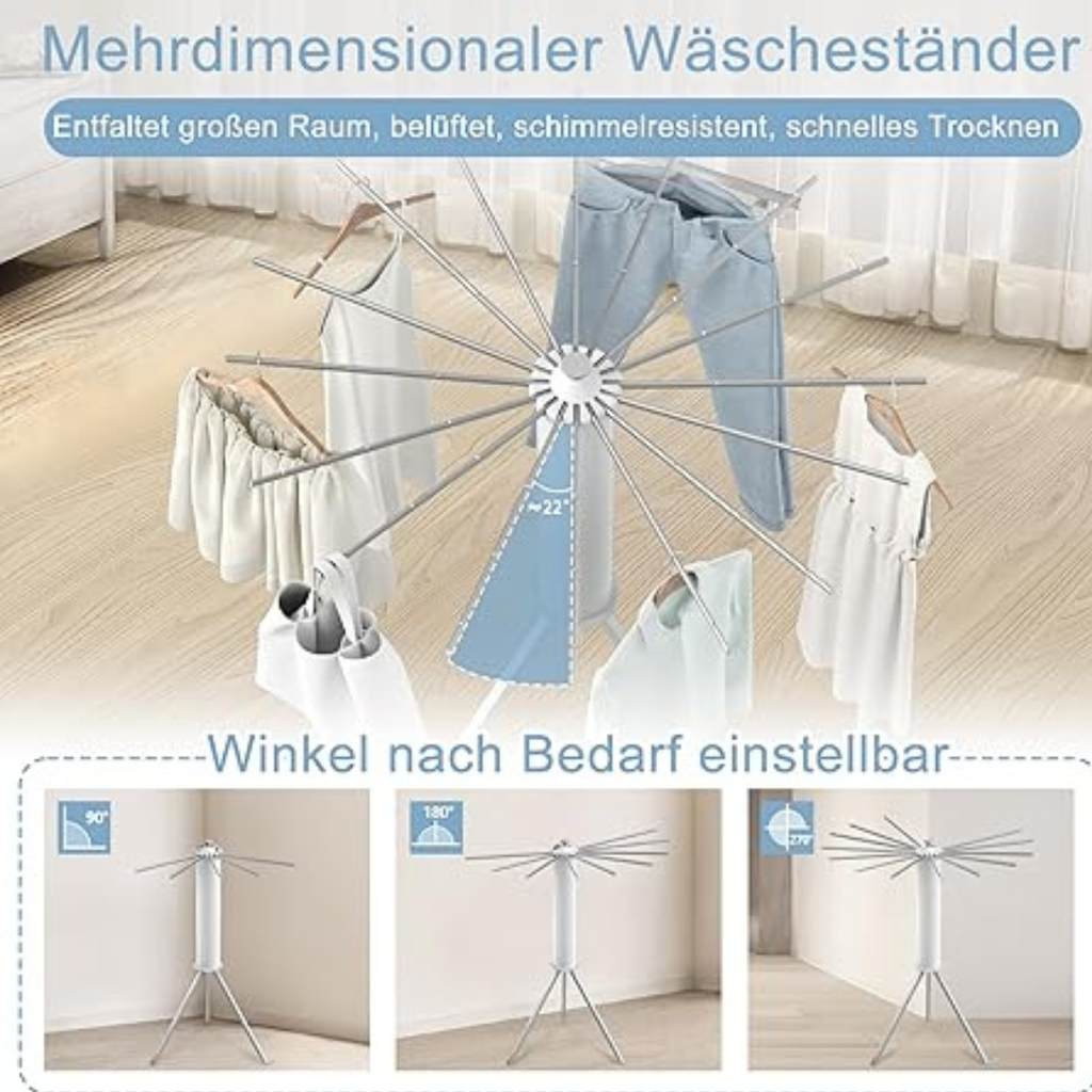 Foldable 360° Rotating Clothes Drying Stand | Aluminum Tripod Laundry Rack SKU: WB-UA1726