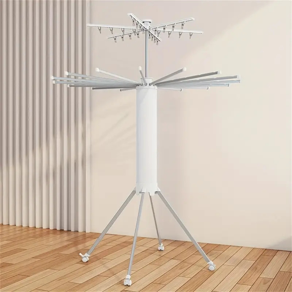 Foldable 360° Rotating Clothes Drying Stand | Aluminum Tripod Laundry Rack SKU: WB-UA1726